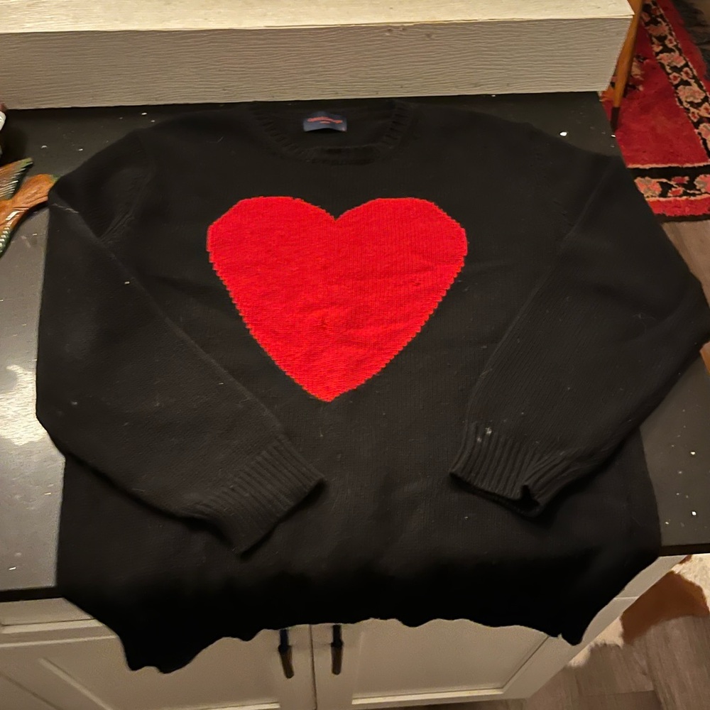 Black Sweater with Red Heart Design
